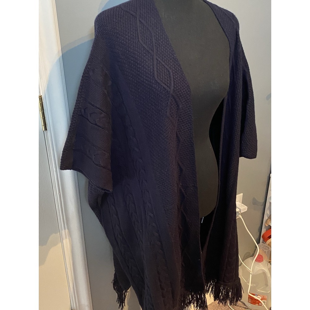 Womens White Mark Kimono Shawl Cardigan Sz Medium Navy Blue Knit Sweater